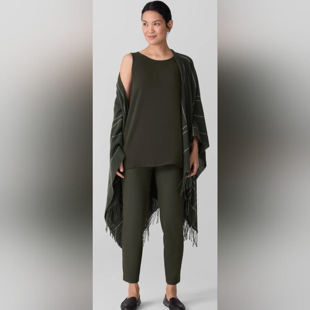 Eileen Fisher Olive Green Stretch Crepe Ankle Pants ~ Size Large
